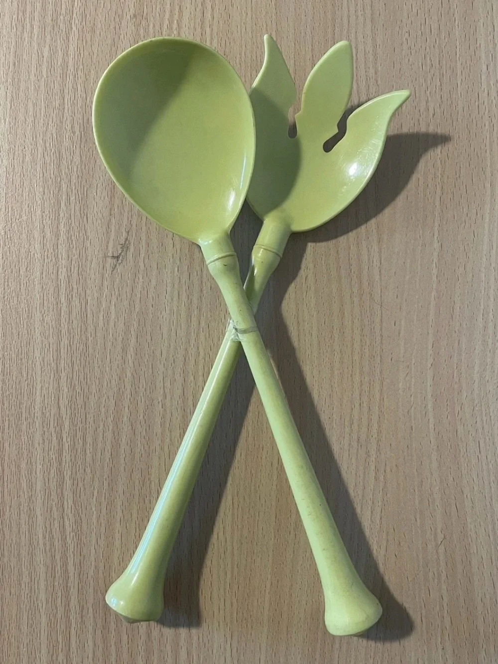 Plastic Fork & Spoon Vintage Salad Serving Set Green Serving Kitchen Utensils